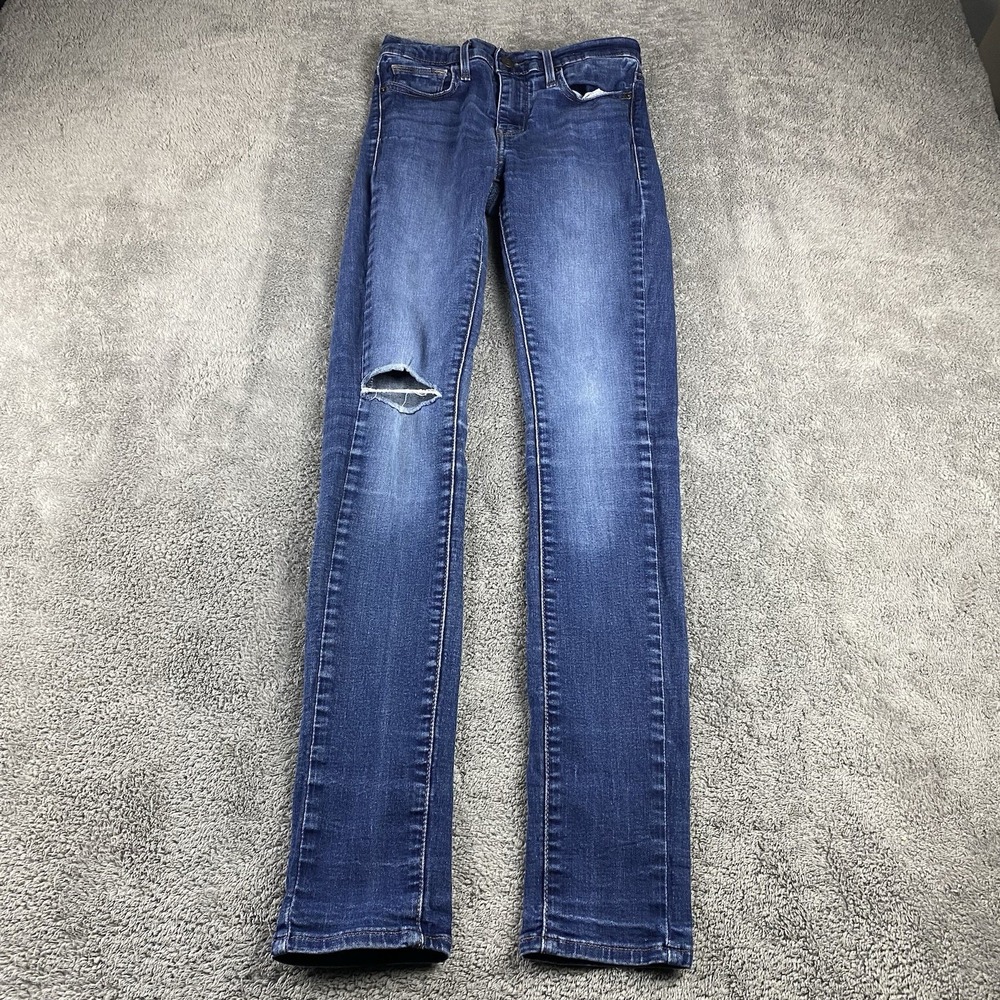 Levis Slimming Skinny Jeans‎ Womens 26W Blue Medium Wash Mid Rise Distressed